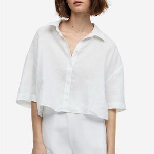 H&M Linen Blend Cropped Short Sleeve